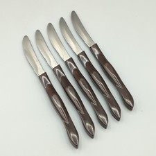 Set of 5 Cutco 1759 KJ Serrated Table Steak Knife Dark Brown Handle USA