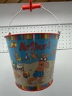 Vintage 1997 Schylling PBS Kids Arthur Beach Scene Tin Pail W/Red Wood Grip