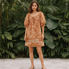 Spell and the Gypsy Collective Anne Tunic Mini Dress Sz XS Peach/Orange Floral