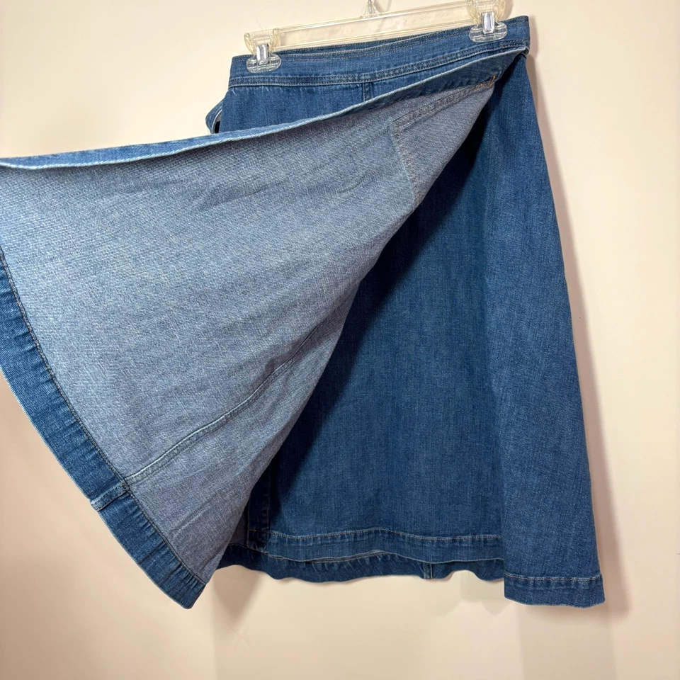 VTG Gap Blue Denim Wrap Midi Skirt Women M Pockets A-line Cotton Retro Y2K 90s - Image 3 of 4