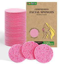 100-Count Compressed Facial Sponges, Natural Cellulose, Pink