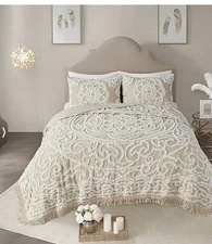 Madison Park Coverlet Set Full/Queen 3 Pcs Tufted Cotton Chenille Medallion