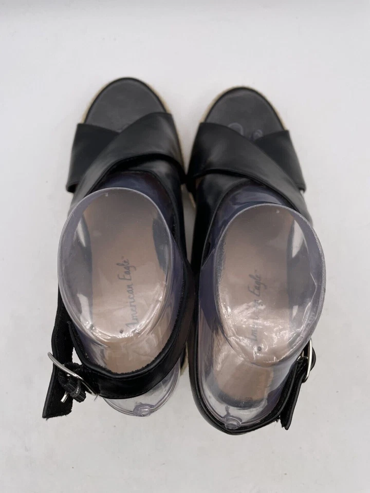 American Eagle Slingback Strappy Sandal Women's Sz 7.5 Wicker Heels Leather - Image 4 of 4