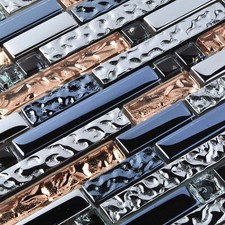 Hominter Metallic Glass Tile Rose Gold, Silver  Ink 6 Square Feet Box, Blue