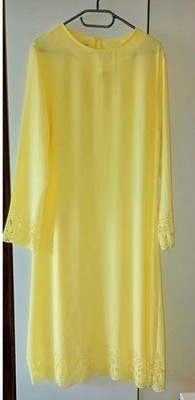 Maxikleid Kleid Gr.46 leicht Lochmuster A- Linie gelb Freizeit Ajour Langarm 
