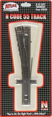 Atlas 2050 N Code 55 Turnout, Nickel Rail, Brown Ties No.5 Left Hand