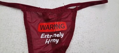 New No Tags Women's Thong Underwear Sheer ''Warning Extremely H#rny'' Small Red