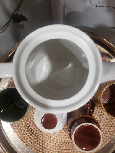 Vintage Japan Tee Kaffee Set Steingut Kanne mit 3 Tropfglasur Stapeltassen 70er Jahre  - Bild 16 von 16