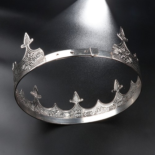 Corona rotonda da uomo in metallo intagliato retrò argento ornamento re reale cosplay oggetti di scena - Foto 7 di 7