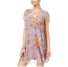 Love Fire Womens Dress Size XXL Juniors Plus Floral Print Layered Shift Lavender
