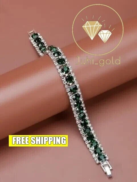 Тонкий 8CT круглый имитации изумруд женщин теннис браслет 14K белое золото покрытием - Изображение 2 из 4