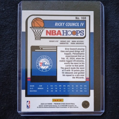 2023-24 Panini NBA Hoops Premium Stock - #168 Ricky Council IV (RC) - Picture 2 of 2