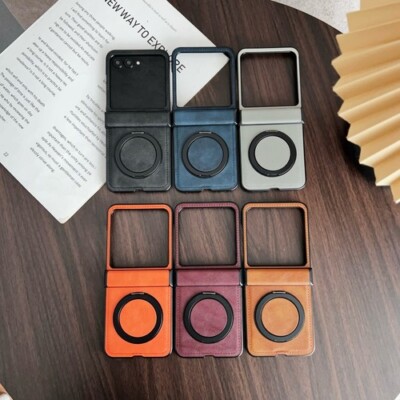 PU Leather Magnetic Shockproof Ring Stand Hard Case For Motorola Moto Razr+ 2024