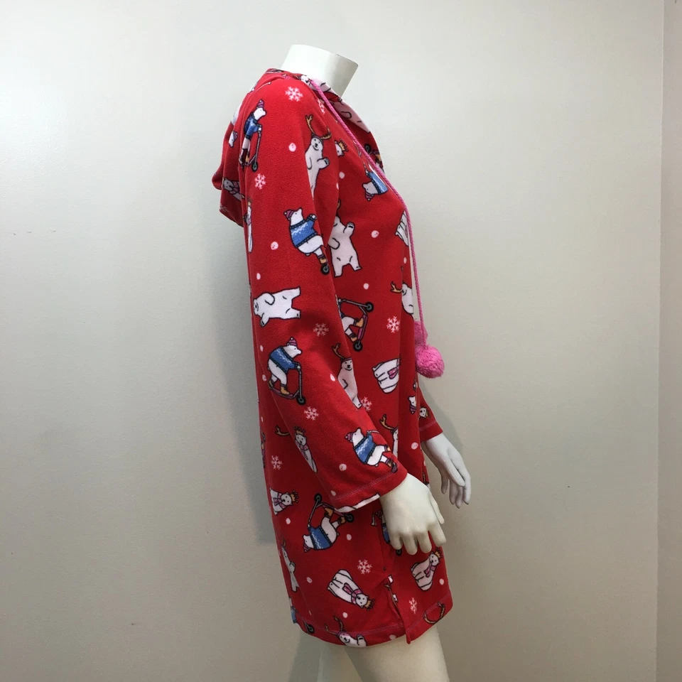 Vestido para dormir Jenni by Jennifer Moore con capucha cuello en V polar oso polar rojo pequeño Foto 2 de 4