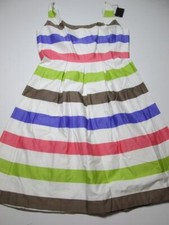 NWT Nine West Womens Size 6 Sundress White Multi Wide Straps Zipper Back Striped