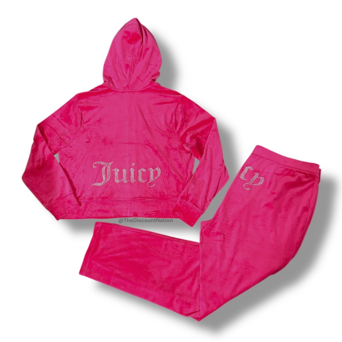 Juicy Couture Velour Bling Tracksuit Hoodie Pants Hot Pink SET Size 1X NWT - Main Image