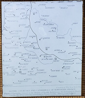Map Northern France Showing Gothic Churches/Cathedrals Magic Lantern Glass Slide