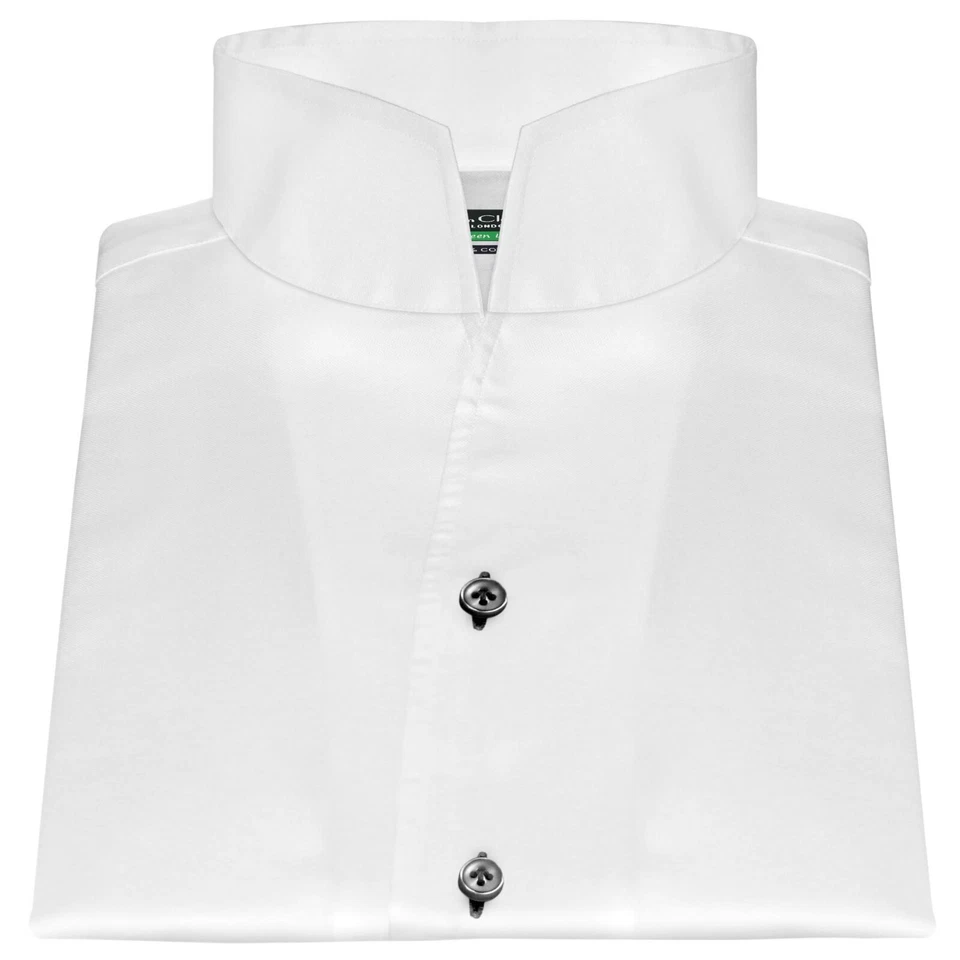 Camicia uomo collo alto bianca 100% cotone per sposi abito collo alto aperto - Immagine 3 di 4