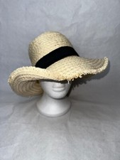 PRIMARK WOMEN'S BEIGE 100% STRAW BLACK BAND SUMMER HAT ONE SIZE HT005