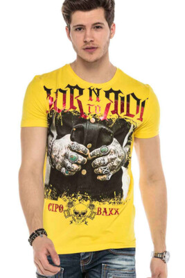 Cipo & Baxx GANG Mens T-Shirt CT542 Yellow All Sizes