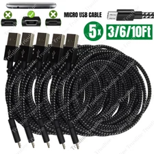  5 Pack Lot 3/6/10Ft Micro USB Cable Fast Charger For Samsung Android Charging