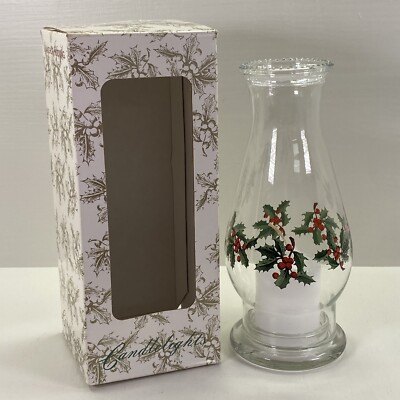 Vintage Anchor Hocking 3 Piece Holiday Hurricane Lamp Holly Berry Votive Candle