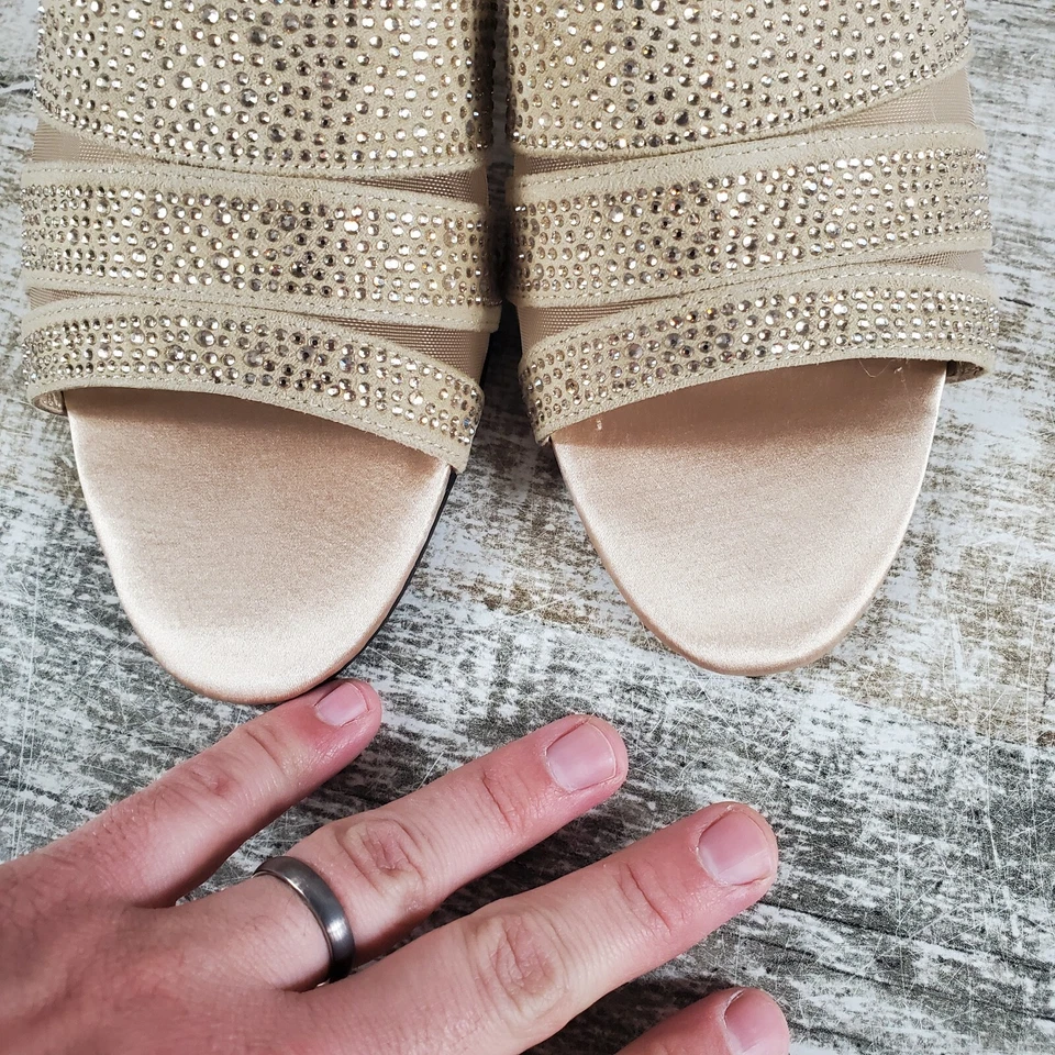 Sandalias David Tate Sparkle para mujer talla 10 M champán satinado estrás con cordones Foto 2 de 4