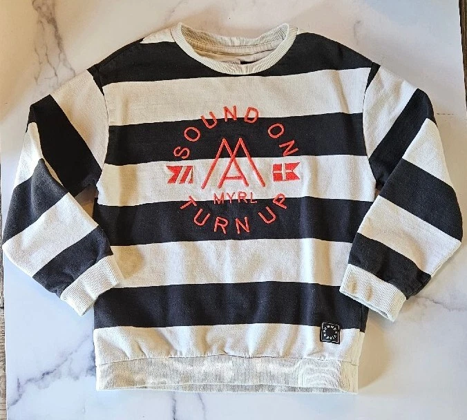 MAYORAL Girls Sweatshirt Size 6 Black White Striped Cotton Nautical Summer Top