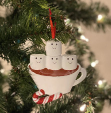 Personalized Hot Chocolate Marshmallow Family of 4 with Kid Christmas Ornament