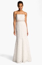 NEW ELIZA J Strapless Embellished Lace Trumpet DRESS GOWN SIZE 4 $1500 WEDDING