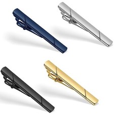 4 Pack Tie Clips for Men   Black Gold Blue and Silver Tie Bar Set for Regular...