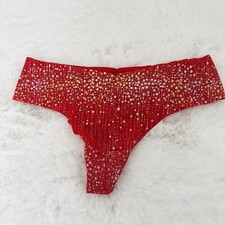 Vintage Victoria's Secret Panties Red Thong Gold Silver Stars Size Medium