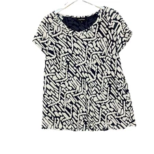 Evan Picone Shirt Womens 16 Blue White Geometric Print Blouse Lined A-Line