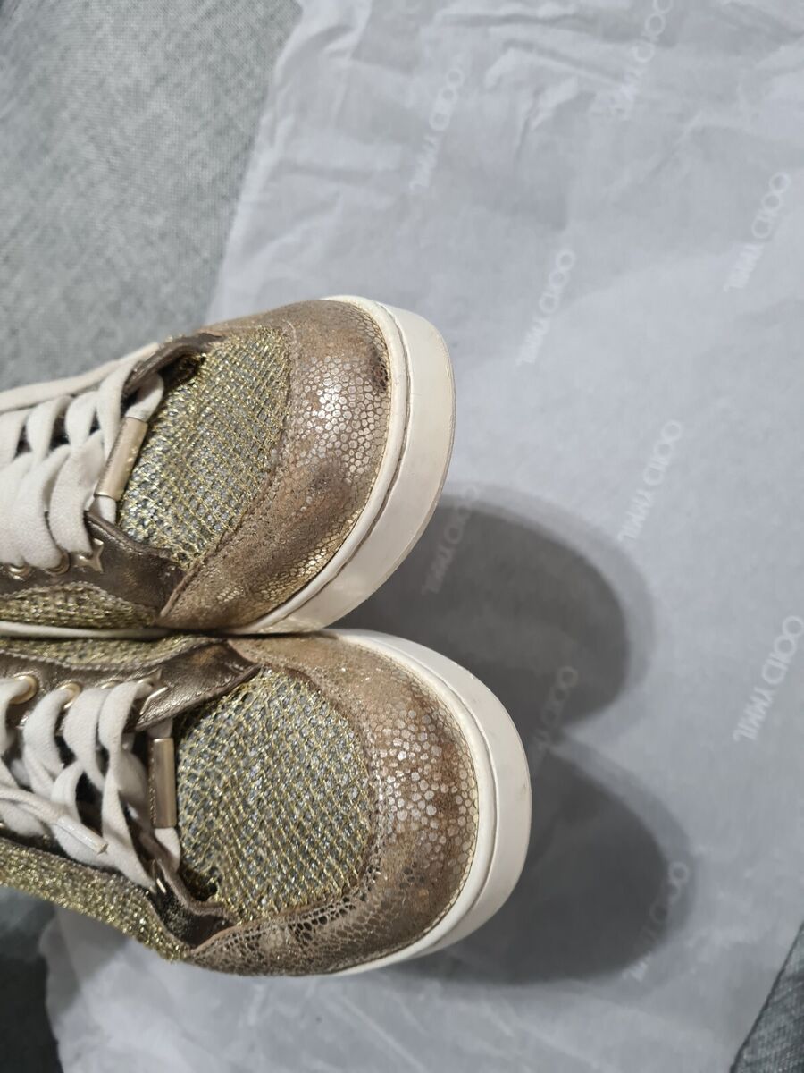 Jimmy Choo Women Miami Glitter Champagne Gold Trainers Jimmy Choo Women Miami Glitter Champagne Gold Trainers