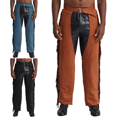 DE Herren Cowboys Hosen Indianerhose Wildlederimitat Chaps Fransenhose Kostüm 