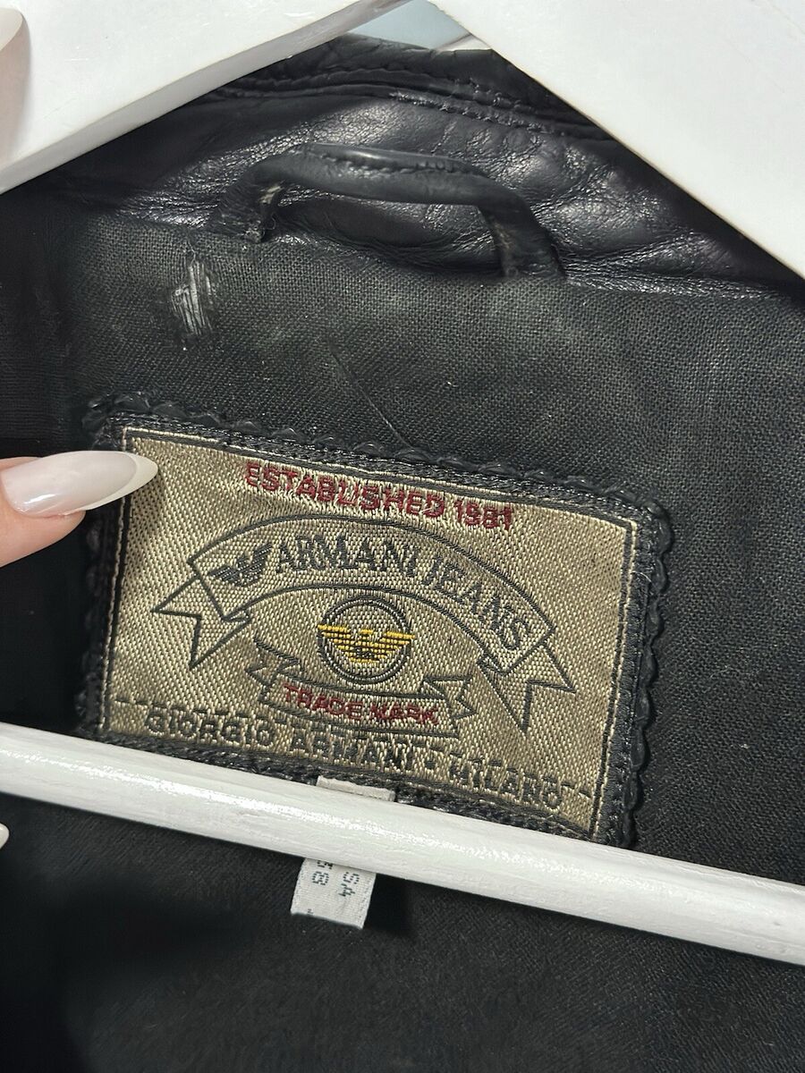 Vintage Armani Jeans 80s Men's Leather Button Coat Jacket Vintage Armani Jeans 80s Men's Leather Button Coat Jacket