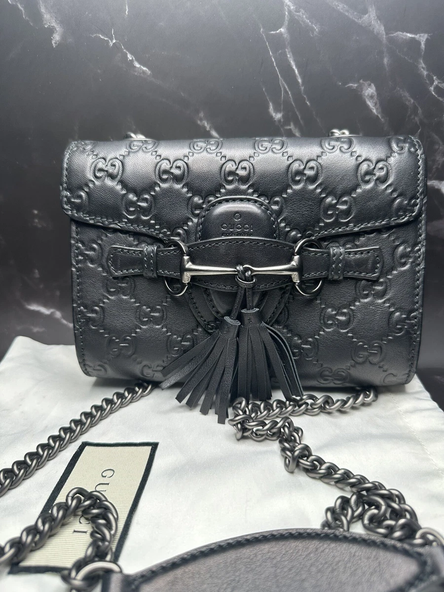 Gucci Auth Small Black GG Patent Leather Guccissima Emily Bag