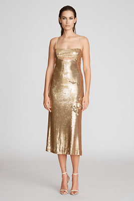halston heritage gold sequin dress HALSTON HERITAGE Gold Sequin Mini Dress  The Untitled Boutique