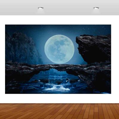 3D-Aufkleber Natur Wasserfall Fantasy Mond See Nacht Wandaufkleber Poster Vinyl S201