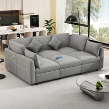5 Seat Sectional U-Shaped/L-Shaped Sofa w/Movable Ottoman & USB for Living Room