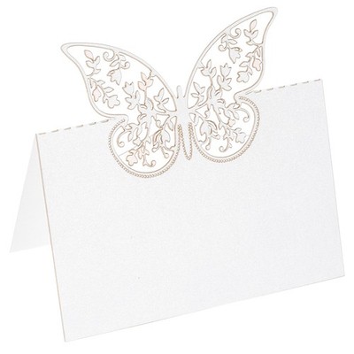 Table Name Place Cards 25Pcs Hollow Butterfly Cut Design Blank Card White