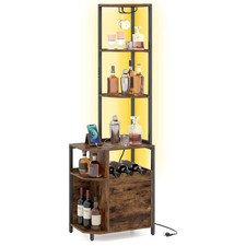 Costway 6-Tier Corner Bar Cabinet with LED Lights and Charging Station for Kitch