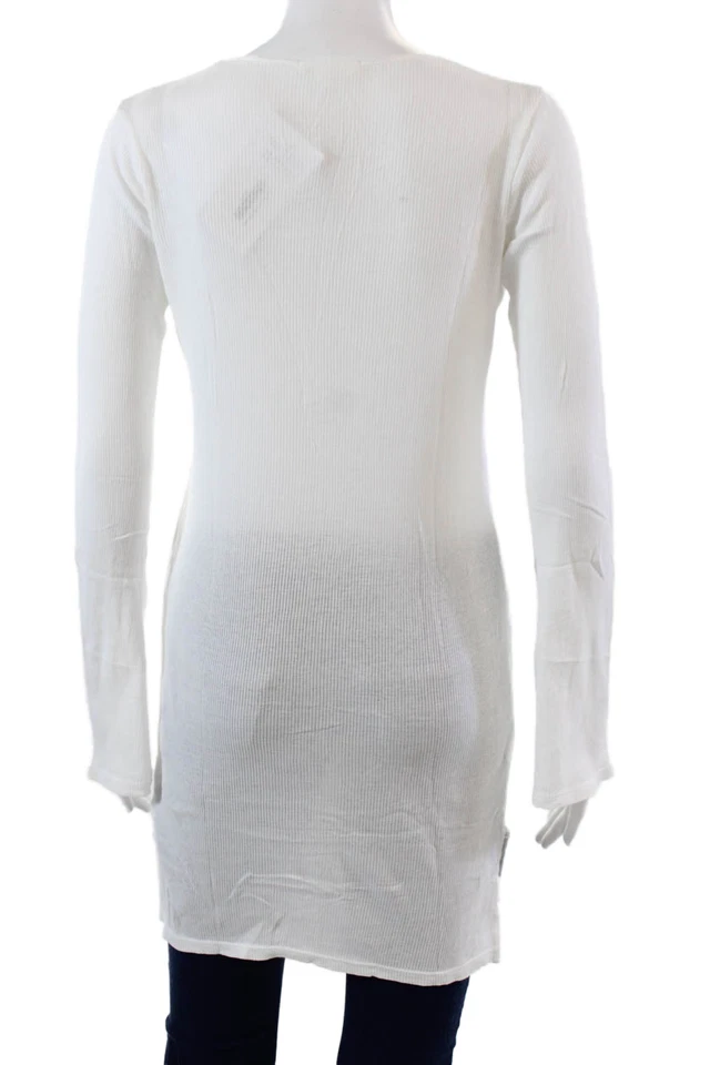 Camiseta tejida acanalada cuello redondo manga larga para mujer blanca algodón talla 0 Foto 3 de 4