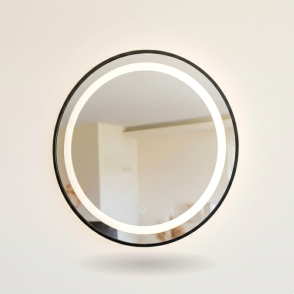 Runder Led-Spiegel Mit Schwarzem Aluminiumrahmen, 90 X 90 Cm, Lunara-image