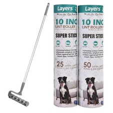 Large Mega Lint Roller 10 Inch Wide 75 Sheets 2 Pack Refills 4-Foot Handle