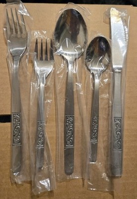 MCM Unused Amefa Holland Stainless Flatware Set Royal Damask 1 Setting 5 Pcs