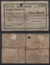 [30452] - NOTGELD FORBACH, Stadt, 1 Mark, 19.08.1914 - Original -, Dießner 102.1