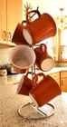 *Set of 6* Retro Vtg Burnt Orange Milk Glass MCM 70's Pyrex Mugs & 15" Stand