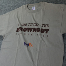 FedEx T Shirt L Tan VTG 90s 1997 Federal Express I SURVIVED THE BROWNOUT Strike