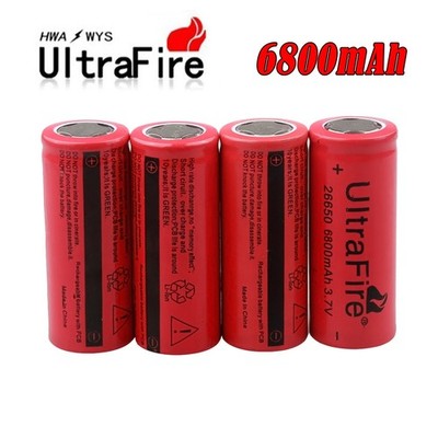 4pcs 26650 Battery UltraFire Rechargeable 3.7V Flat Top Li-Ion Batteries Cell